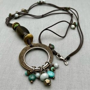 Retired SILPADA Sterling & Brass with Stone & Glass Beads Corded Necklace